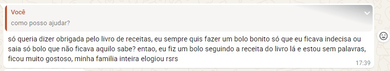 Review de cliente sobre o eBook de receitas