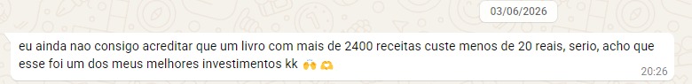Review de cliente sobre o eBook de receitas